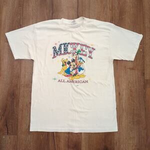 VTG Disney Mickey Mouse All American Adult Large Shirt Goofy Pluto Donald Duck